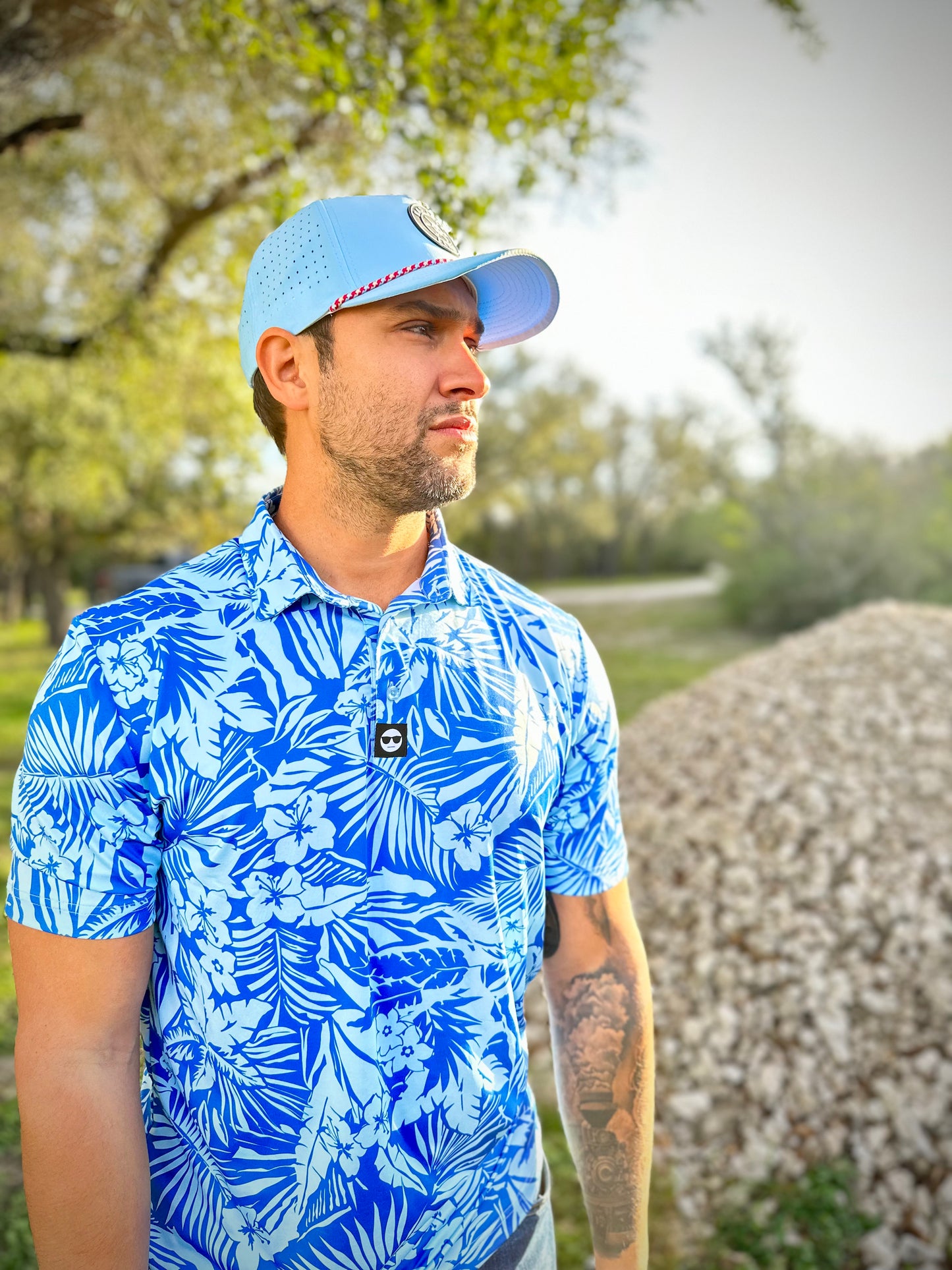 Blue Safari Polo | Safari Leaf Polo | BAD GOLF BRAND