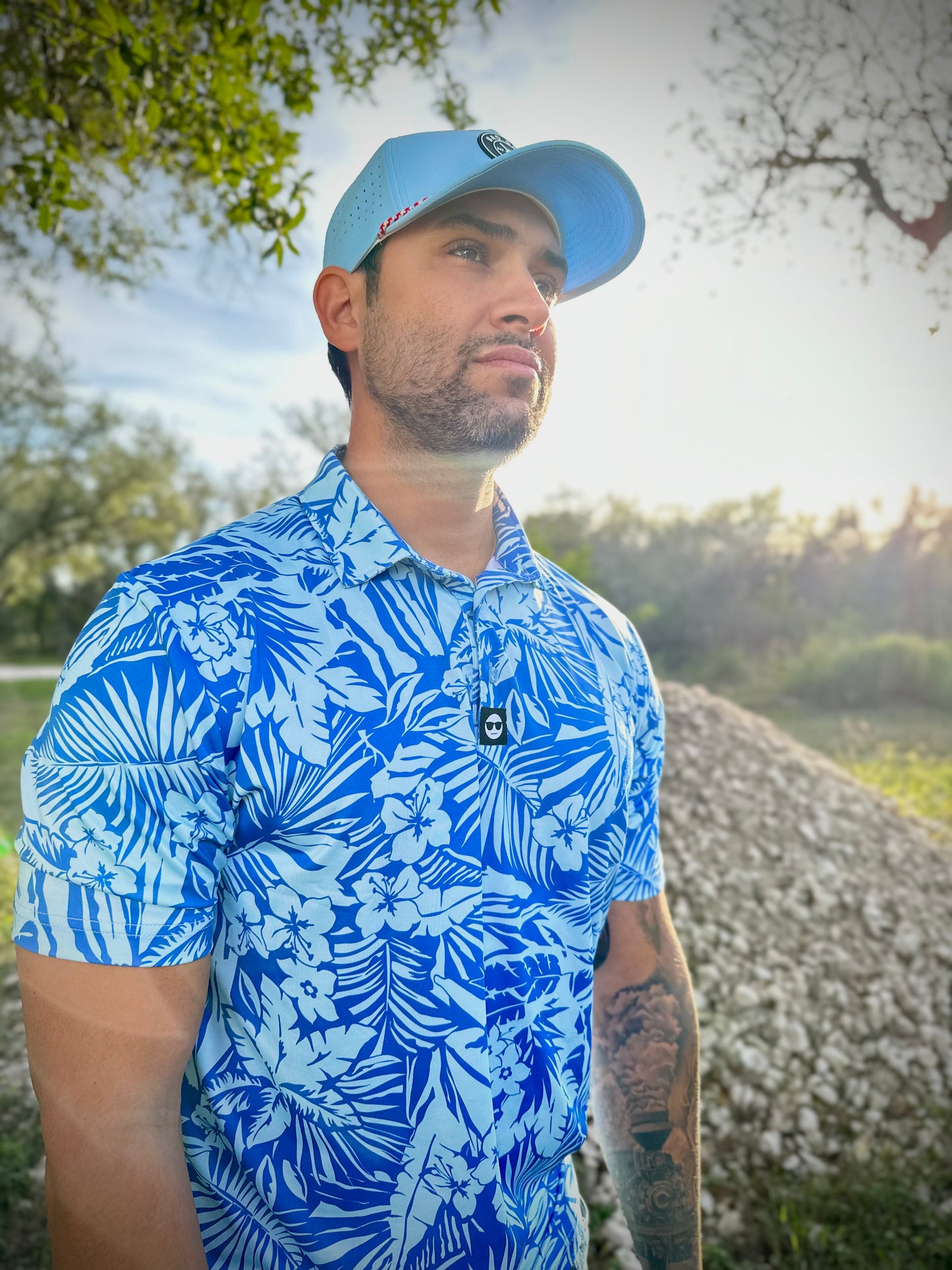 Blue Safari Polo | Safari Leaf Polo | BAD GOLF BRAND