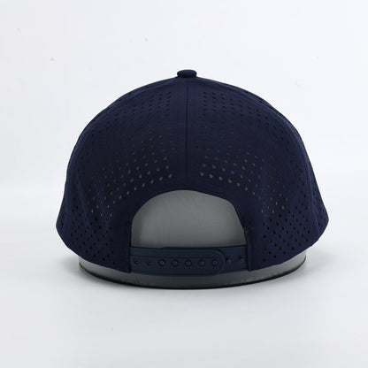 Navy blue baseball cap with gray brim on a white background